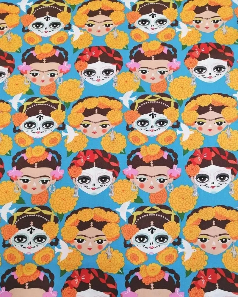Frida Recuerdame Fabric in french blue