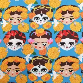 Frida Recuerdame Fabric in french blue
