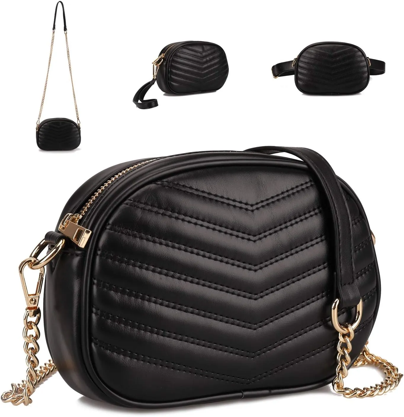 Gladdon 3 in 1 Fashion Fanny Packs for Women Small Waist Bags Stylish Crossbody Purse Ladies Clutch Bag Black