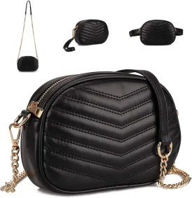 Gladdon 3 in 1 Fashion Fanny Packs for Women Small Waist Bags Stylish Crossbody Purse Ladies Clutch Bag Black