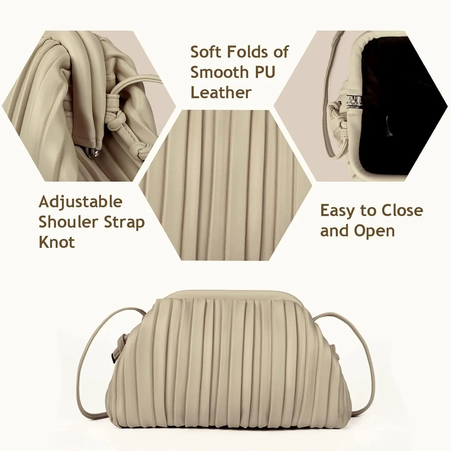 GLITZALL Clutch Purse and Dumpling Bag for Women,Designer Cloud Handbag and Ruched Bag with Detachable Shoulder Strap