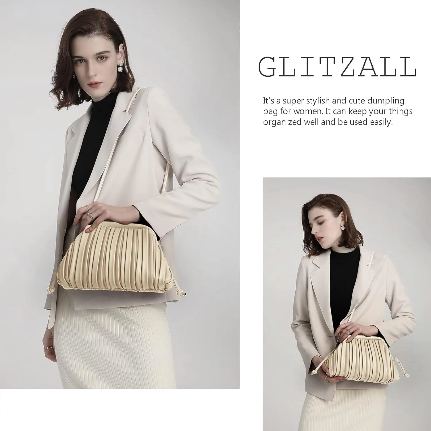 GLITZALL Clutch Purse and Dumpling Bag for Women,Designer Cloud Handbag and Ruched Bag with Detachable Shoulder Strap