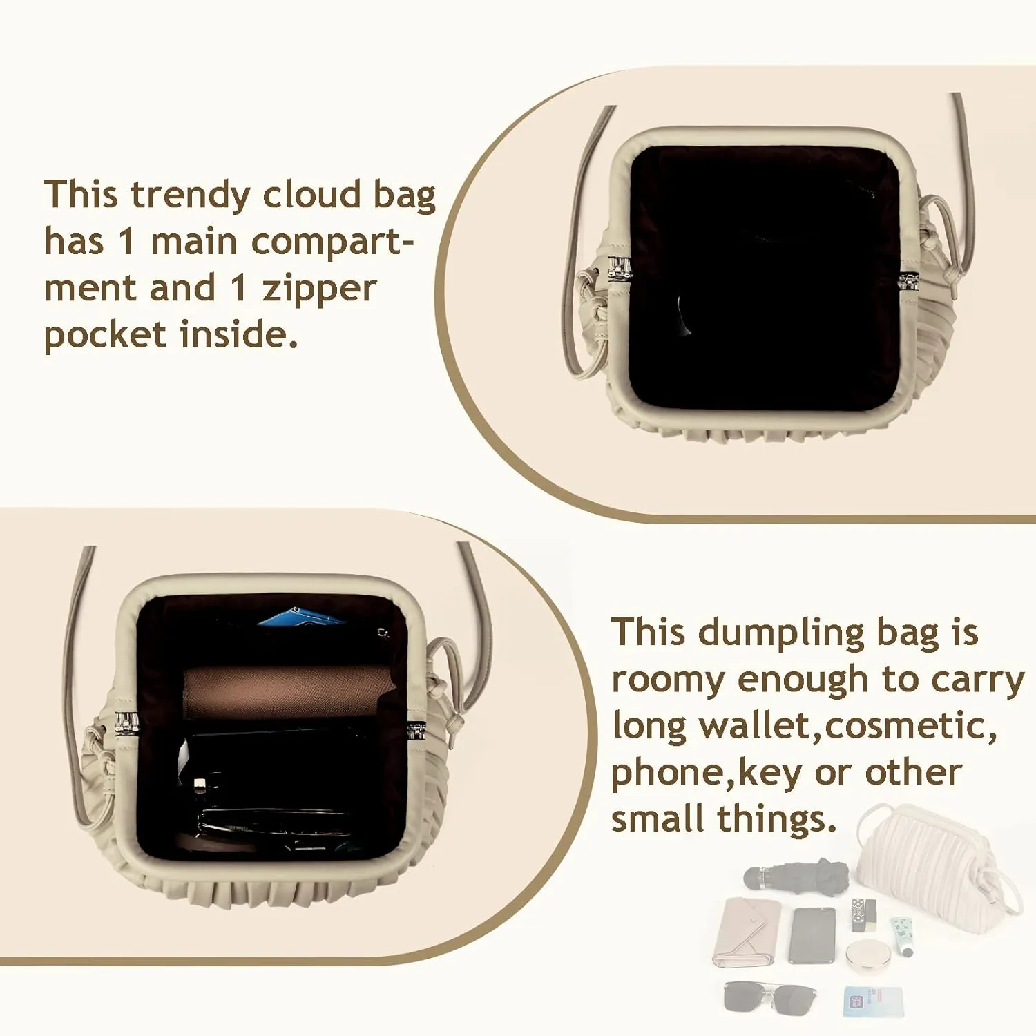 GLITZALL Clutch Purse and Dumpling Bag for Women,Designer Cloud Handbag and Ruched Bag with Detachable Shoulder Strap
