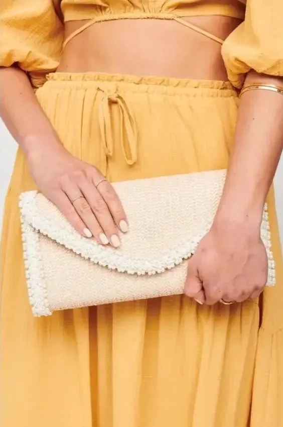 Gloria Natural Beaded Crossbody Bag