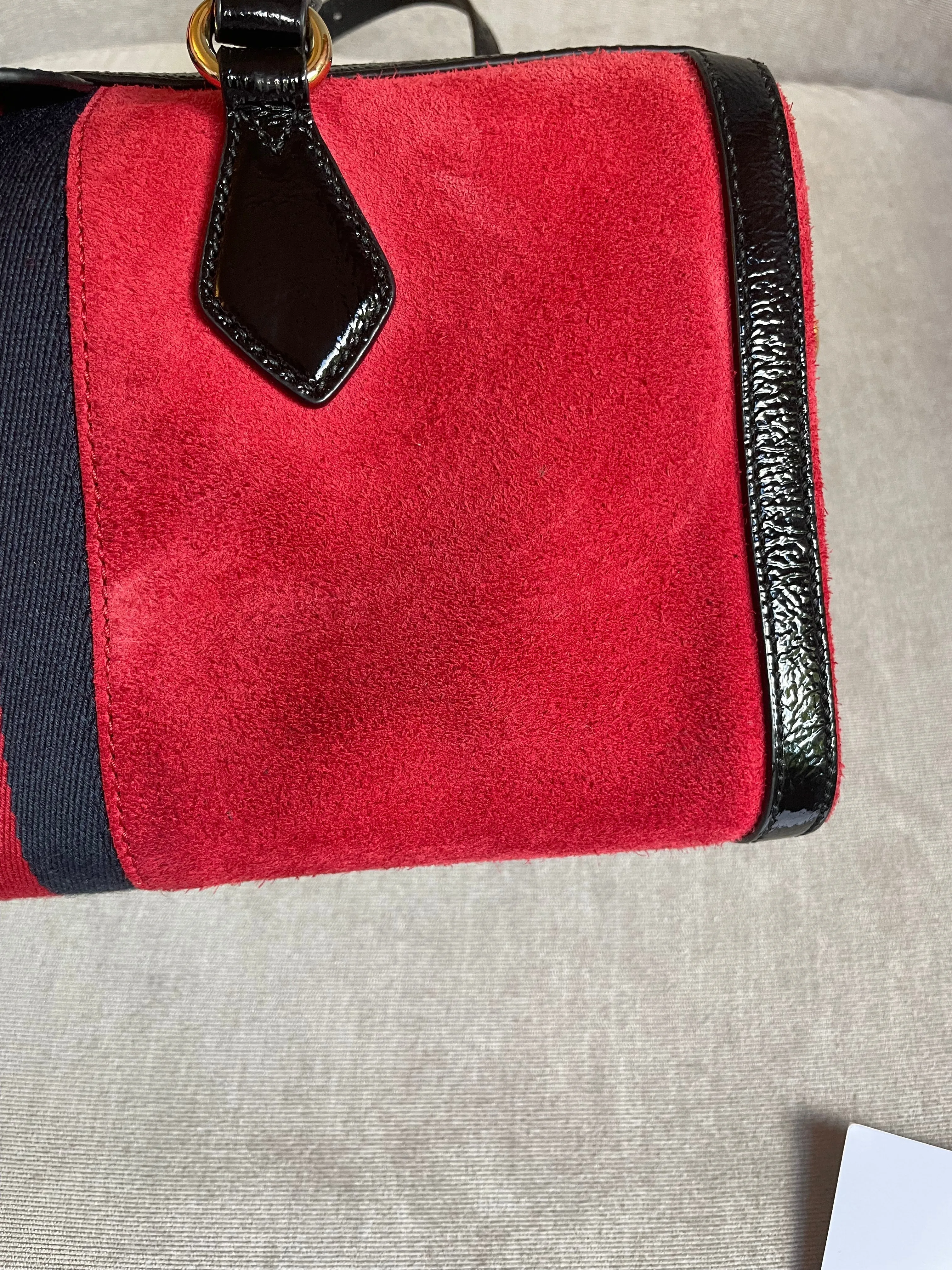Gucci Red Suede and Blue Leather Ophidia Boston Bag