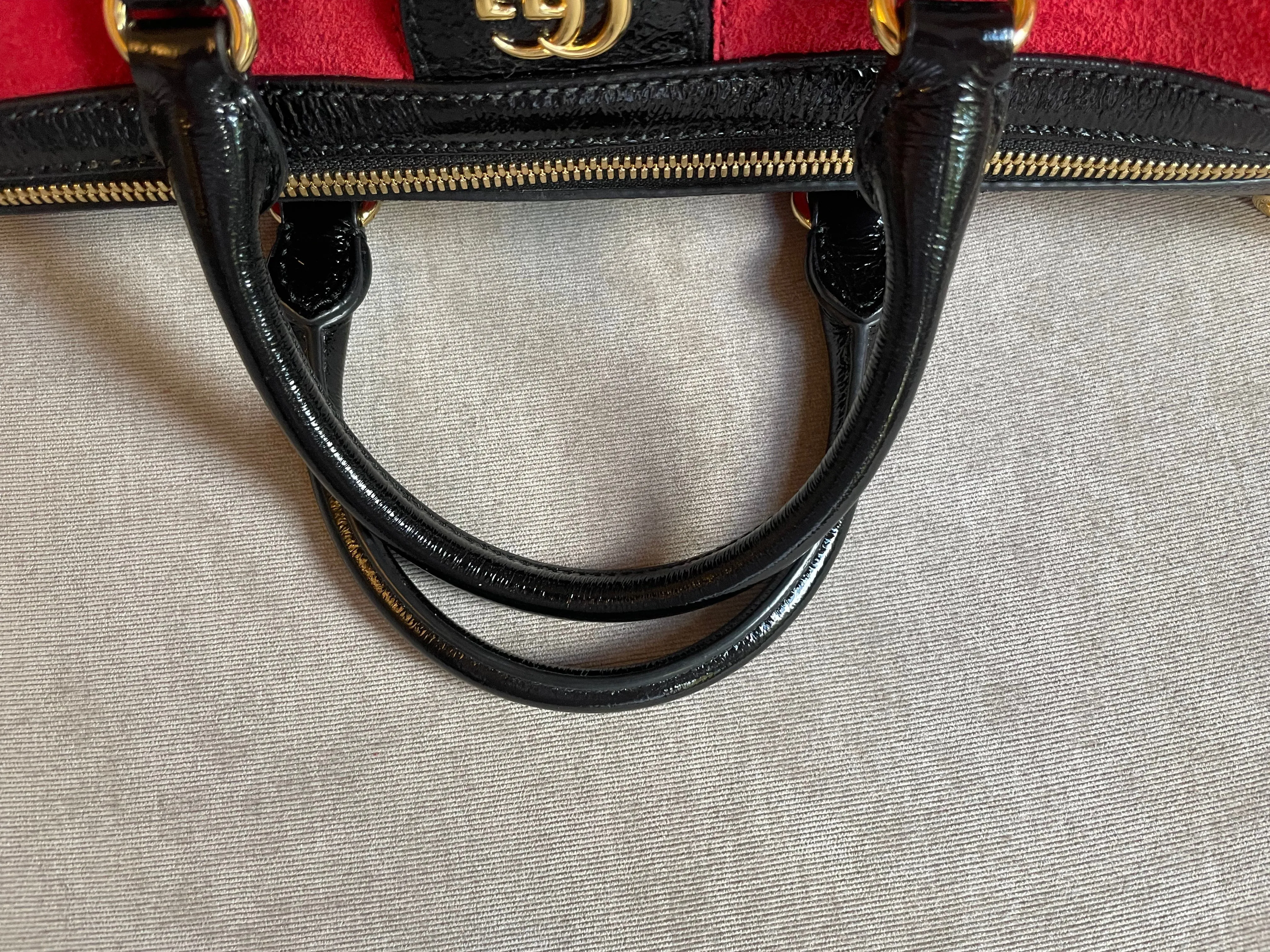 Gucci Red Suede and Blue Leather Ophidia Boston Bag