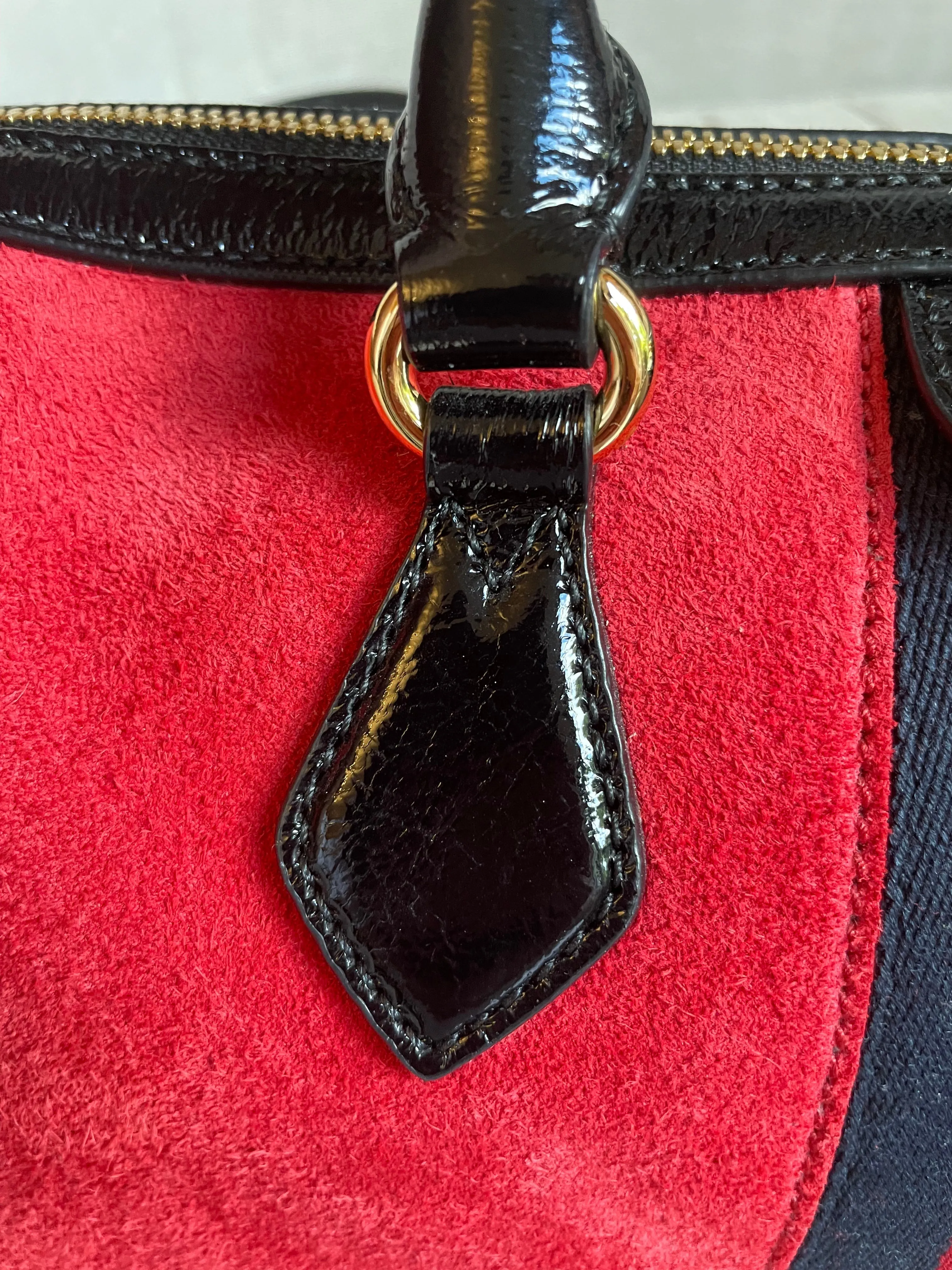 Gucci Red Suede and Blue Leather Ophidia Boston Bag