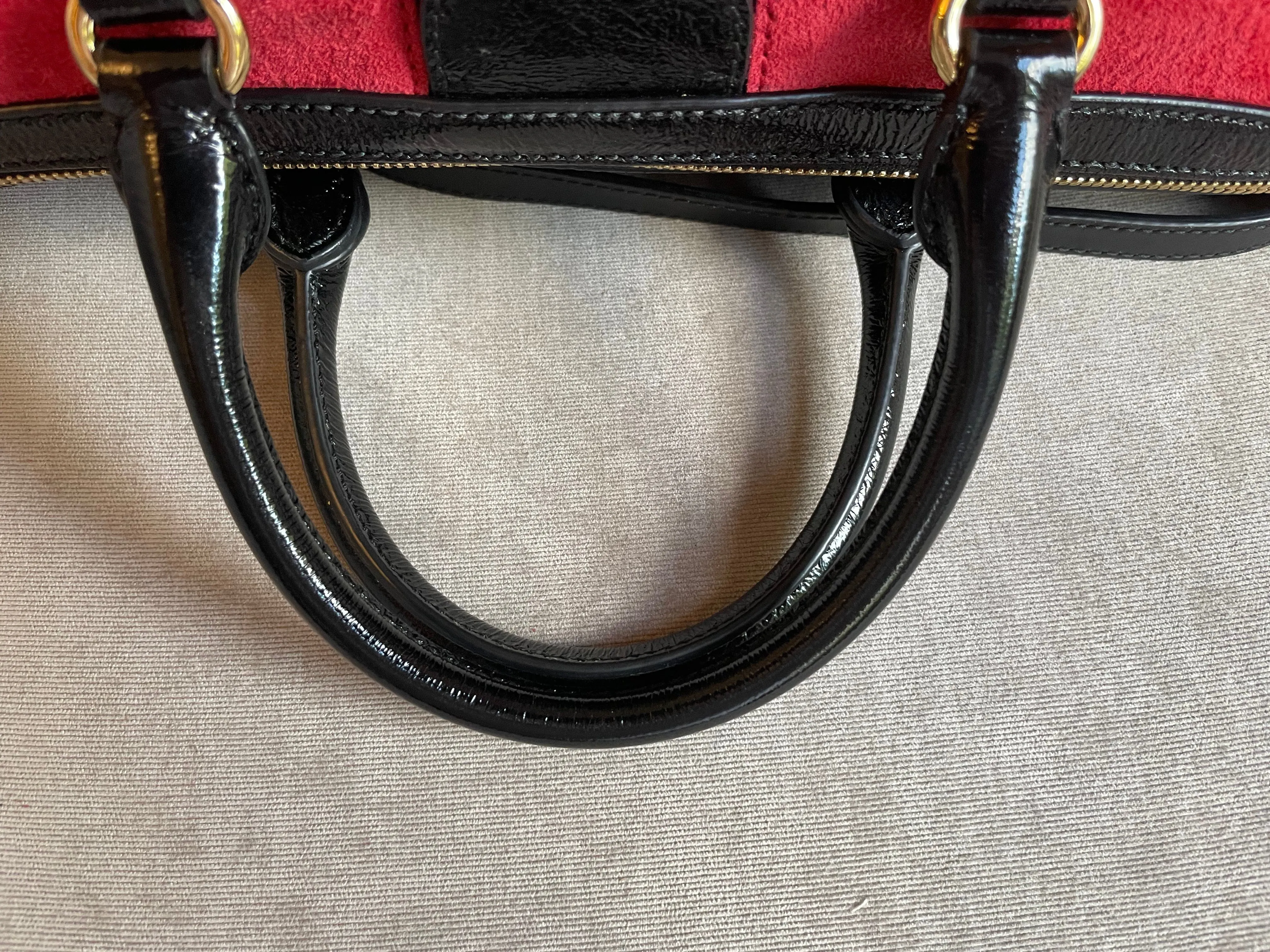 Gucci Red Suede and Blue Leather Ophidia Boston Bag