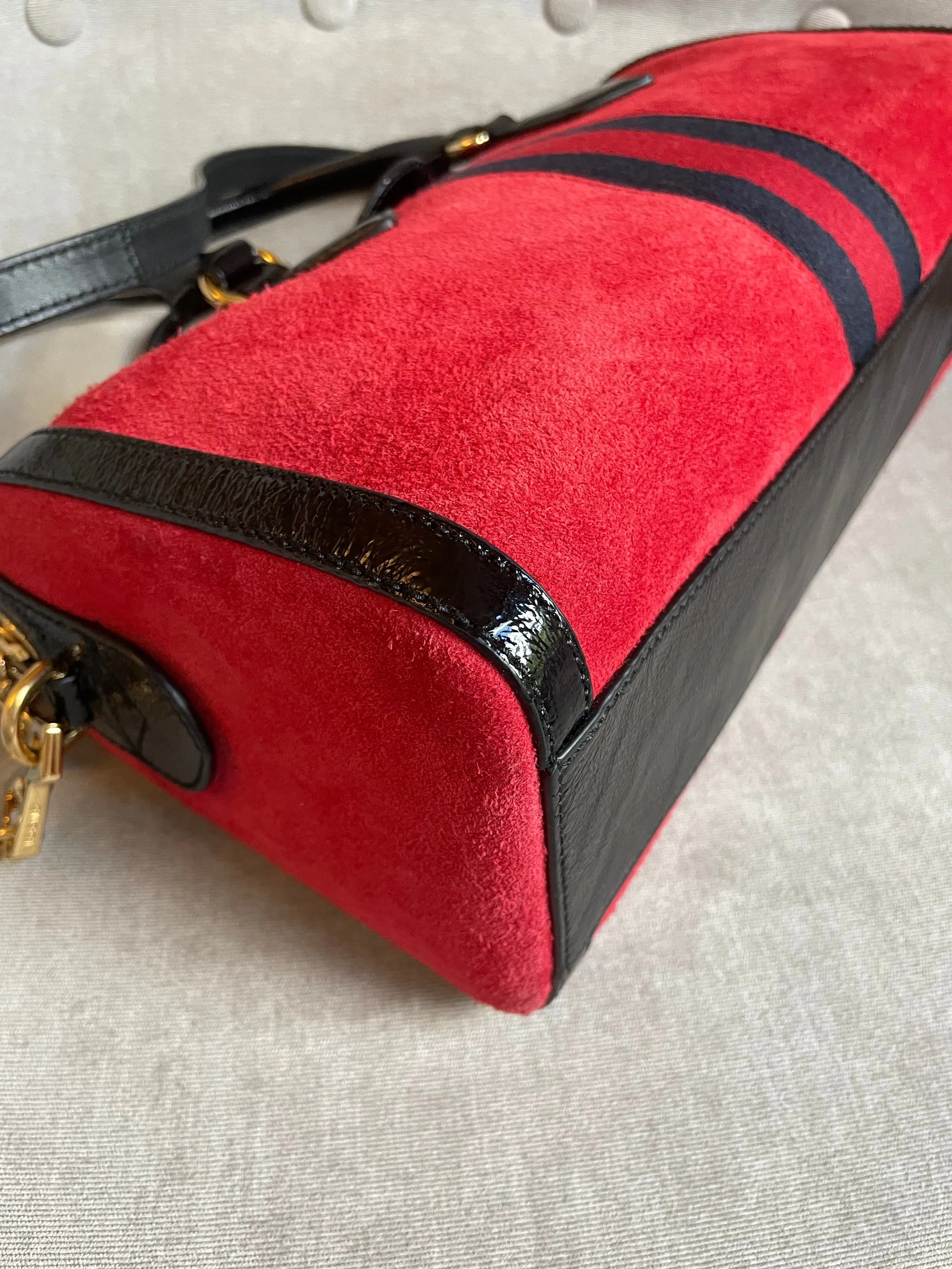 Gucci Red Suede and Blue Leather Ophidia Boston Bag