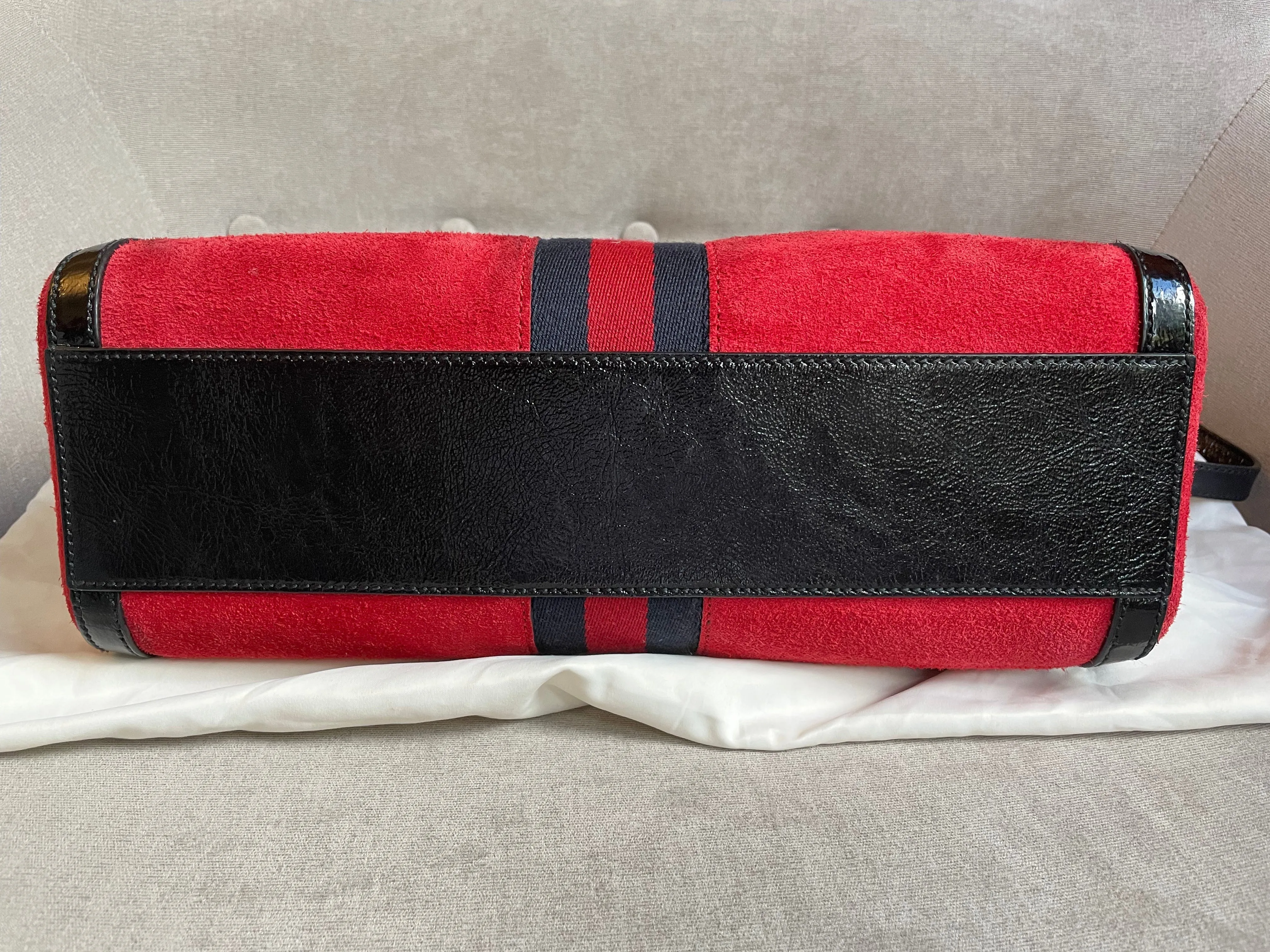 Gucci Red Suede and Blue Leather Ophidia Boston Bag