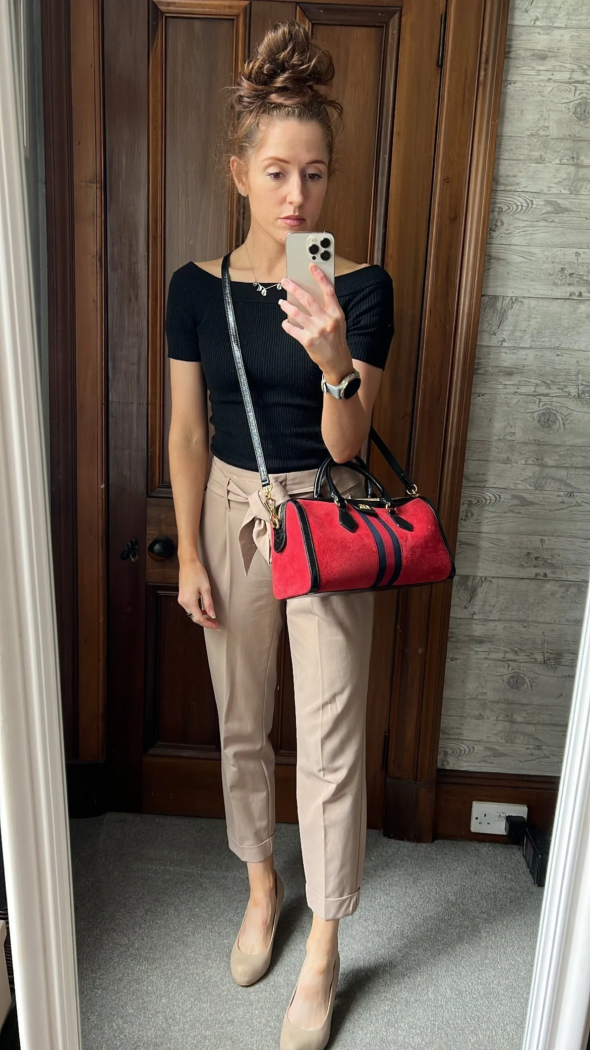 Gucci Red Suede and Blue Leather Ophidia Boston Bag