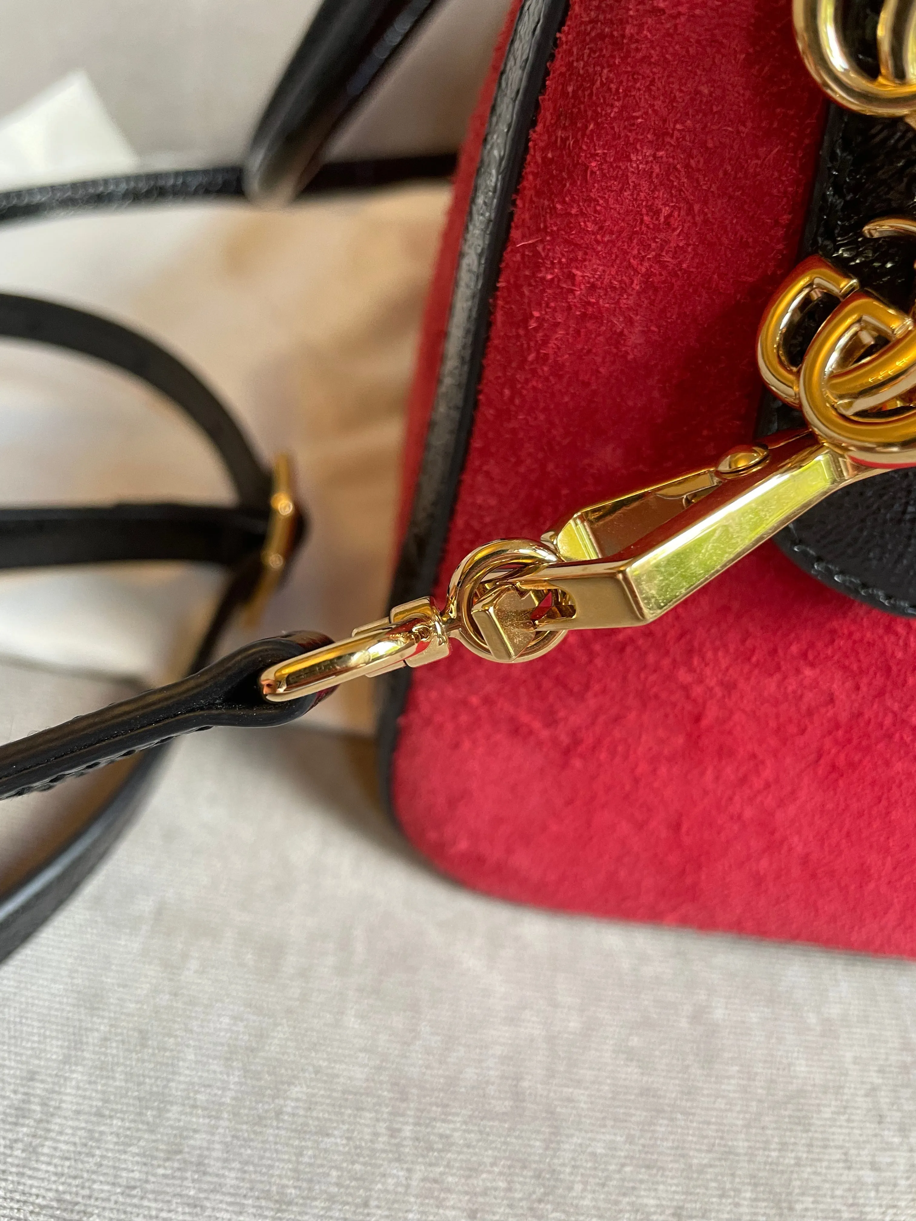 Gucci Red Suede and Blue Leather Ophidia Boston Bag