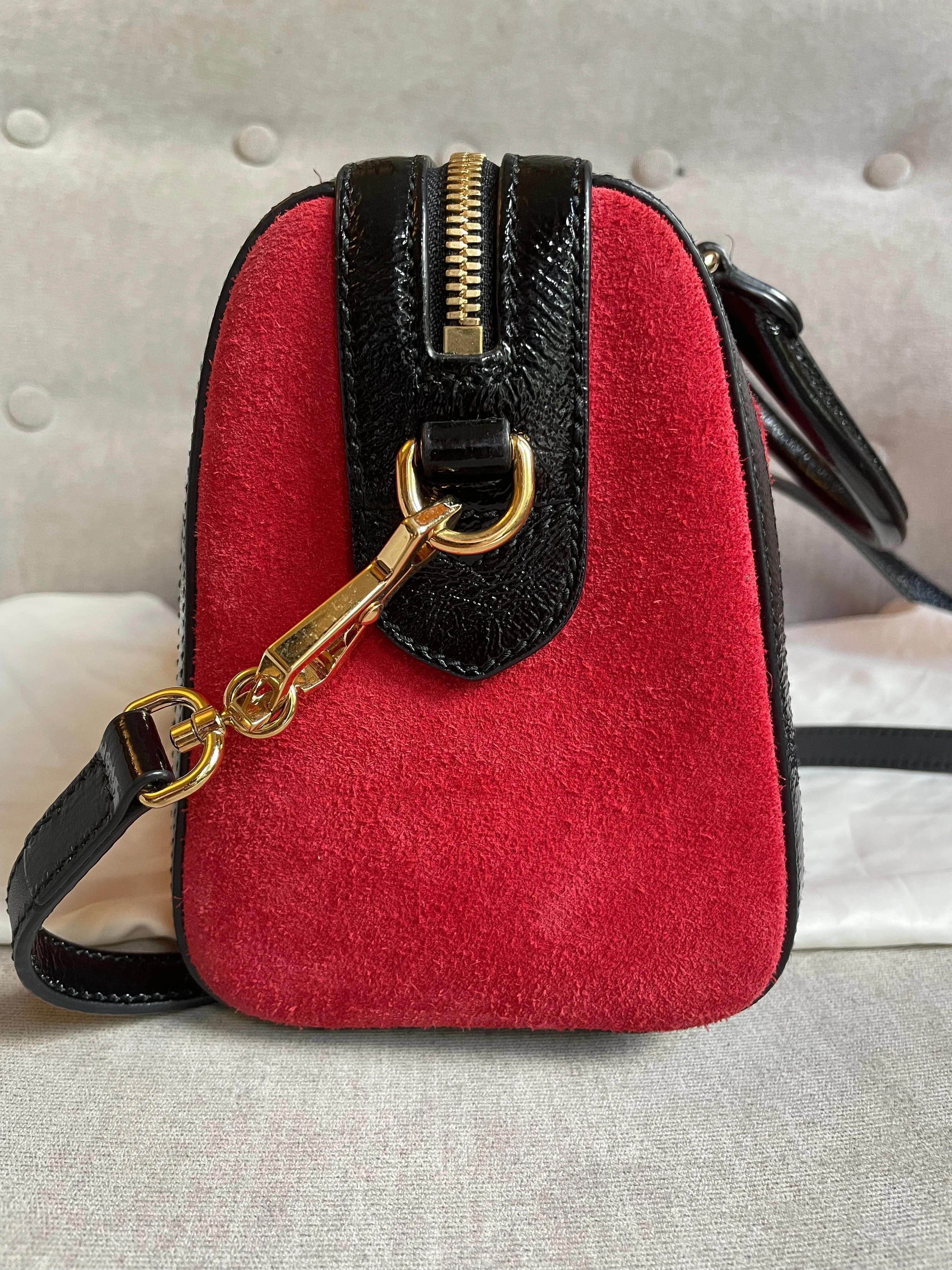 Gucci Red Suede and Blue Leather Ophidia Boston Bag