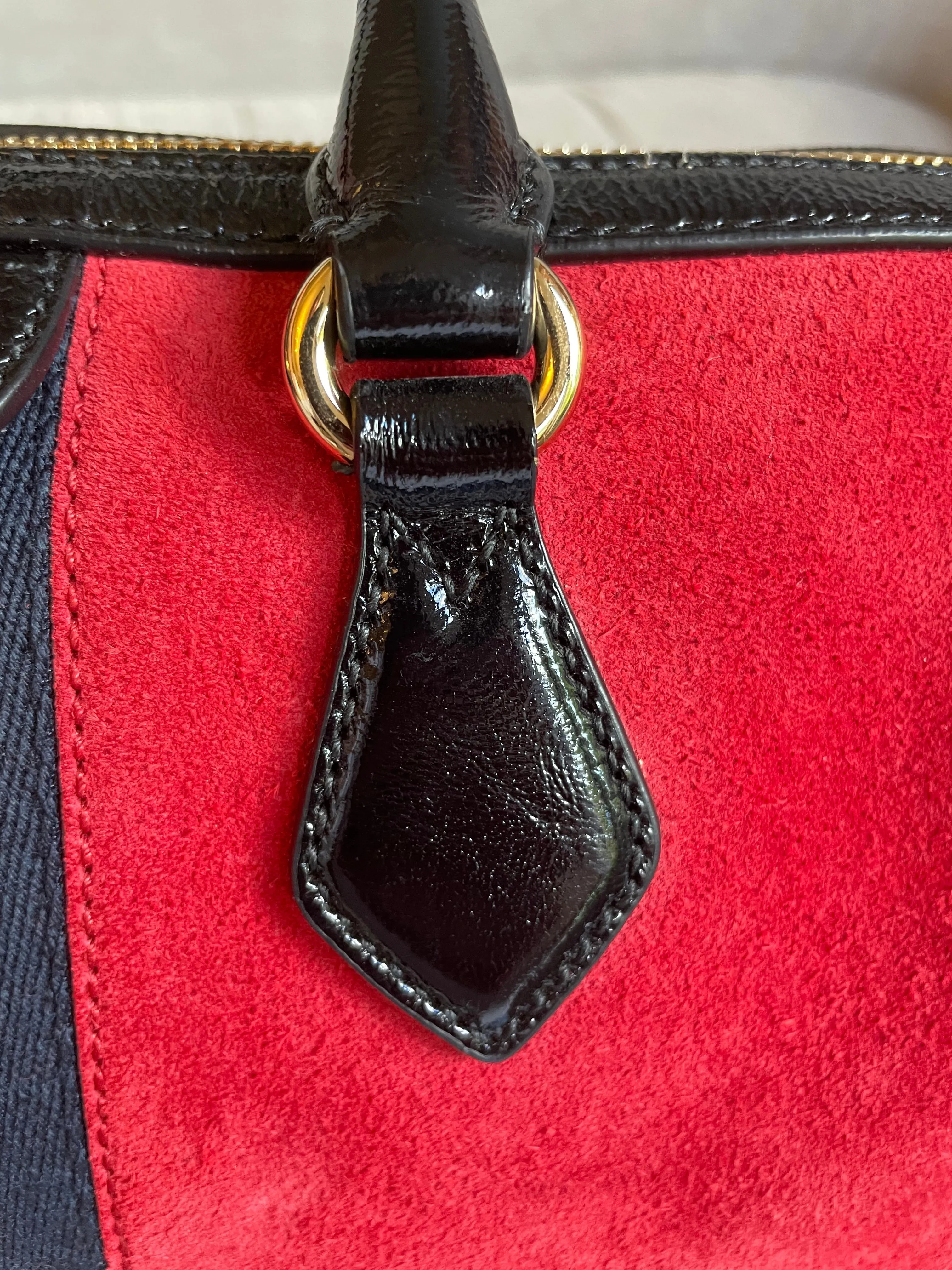 Gucci Red Suede and Blue Leather Ophidia Boston Bag