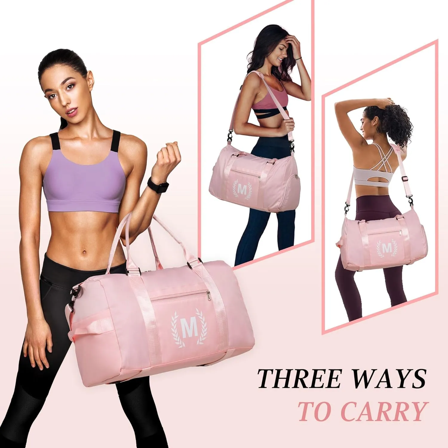 Gym Bag for Women, Personalized Duffle Bag with Shoe Compartment, Sports Bag for Yoga & Dance with Wet Pocket and Mat Strap