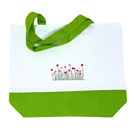Heart-Shaped Flowers Embroidered Tote Bag