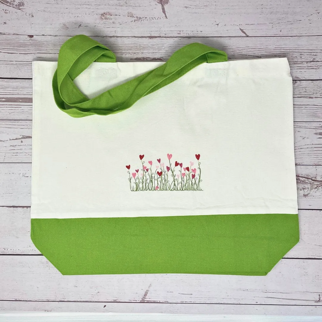 Heart-Shaped Flowers Embroidered Tote Bag