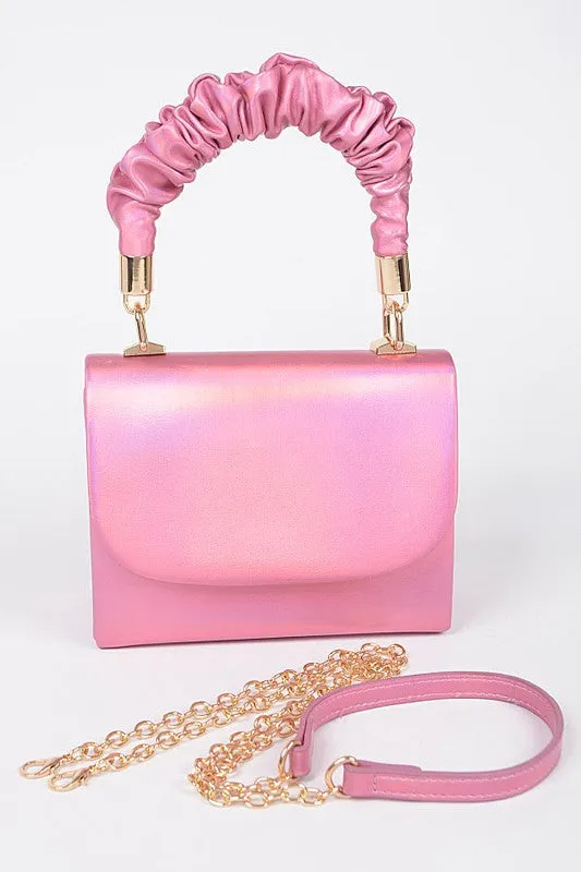 Hot Pink Metallic Top Handle Clutch
