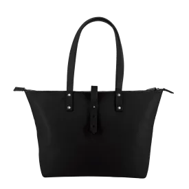 Italian Leather Tote with Wool Felt and Zip - Black and Black