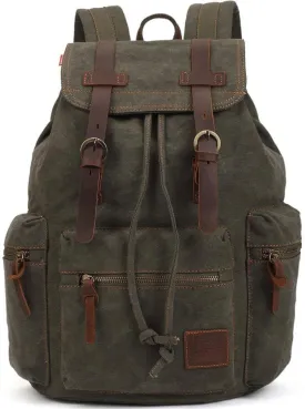 KAUKKO Vintage Casual Canvas and Leather Rucksack Backpack