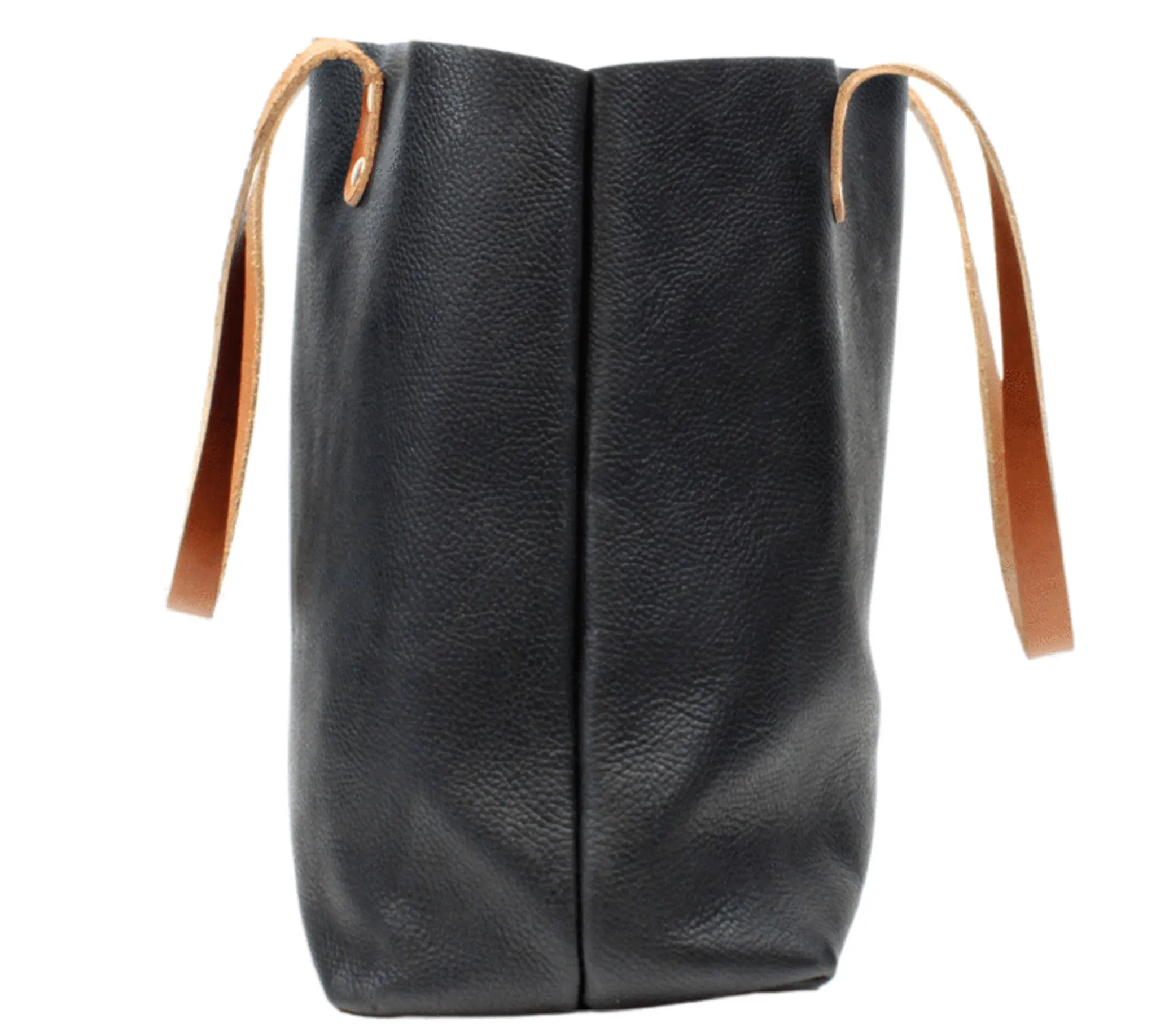 Large Black Leather Tote with Tan Handles