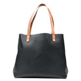Large Black Leather Tote with Tan Handles