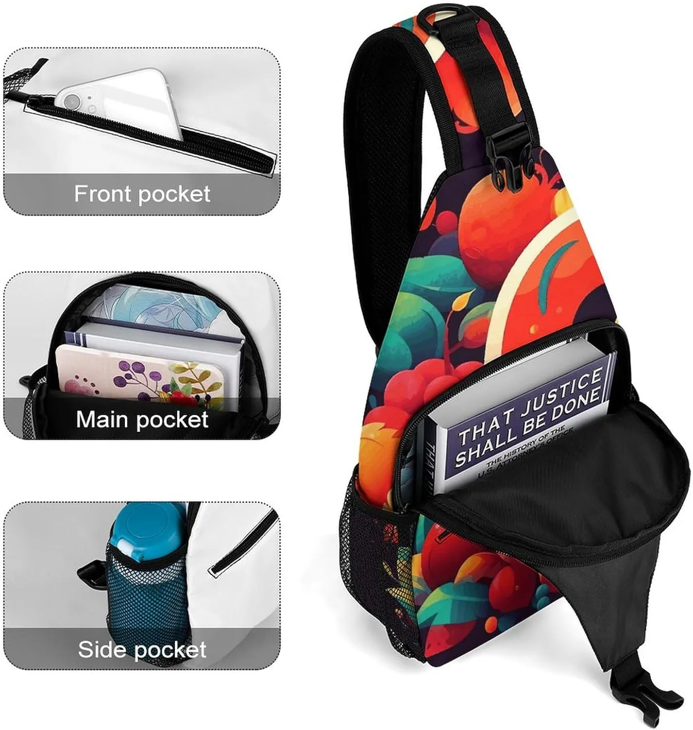 Lightweight Chest Bag Crossbody Bag Colorful Fruits And Vegetables Sling Backpack for Women Men Sports Travel