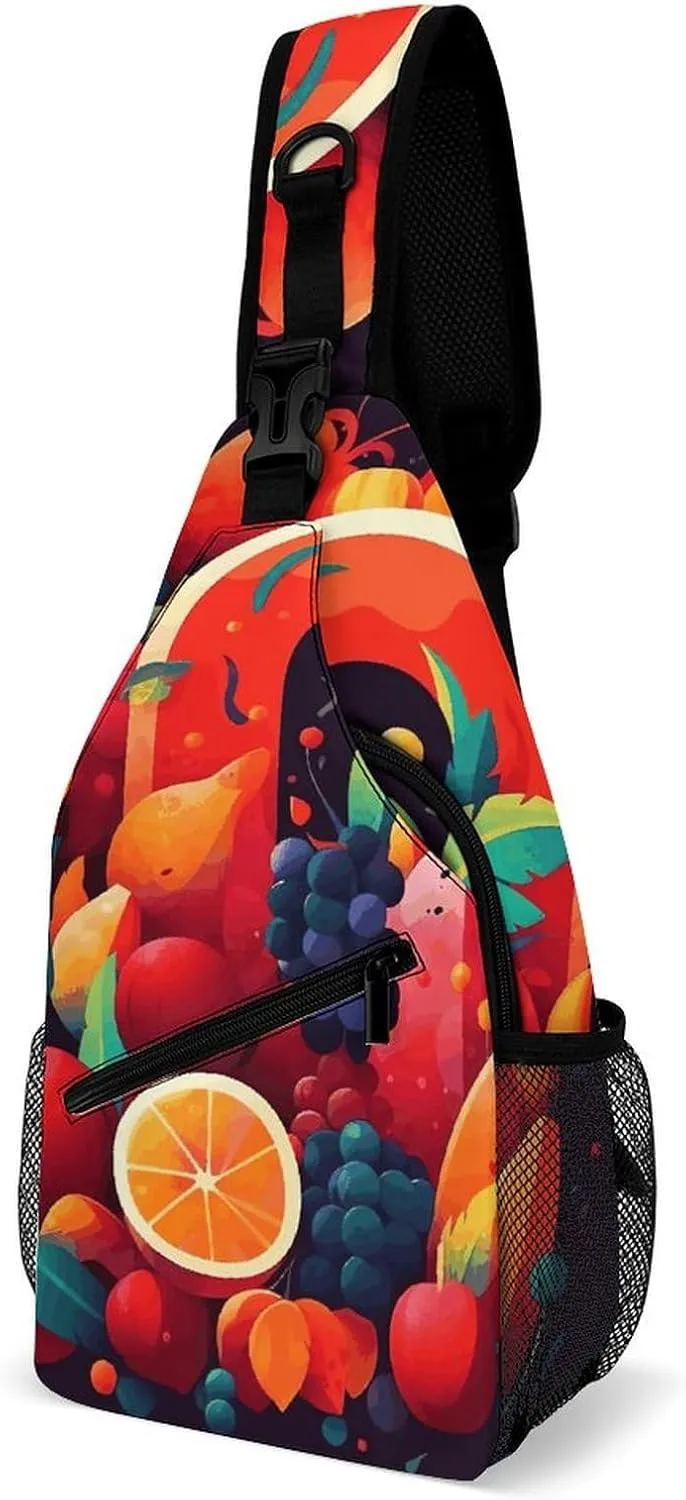 Lightweight Chest Bag Crossbody Bag Colorful Fruits And Vegetables Sling Backpack for Women Men Sports Travel