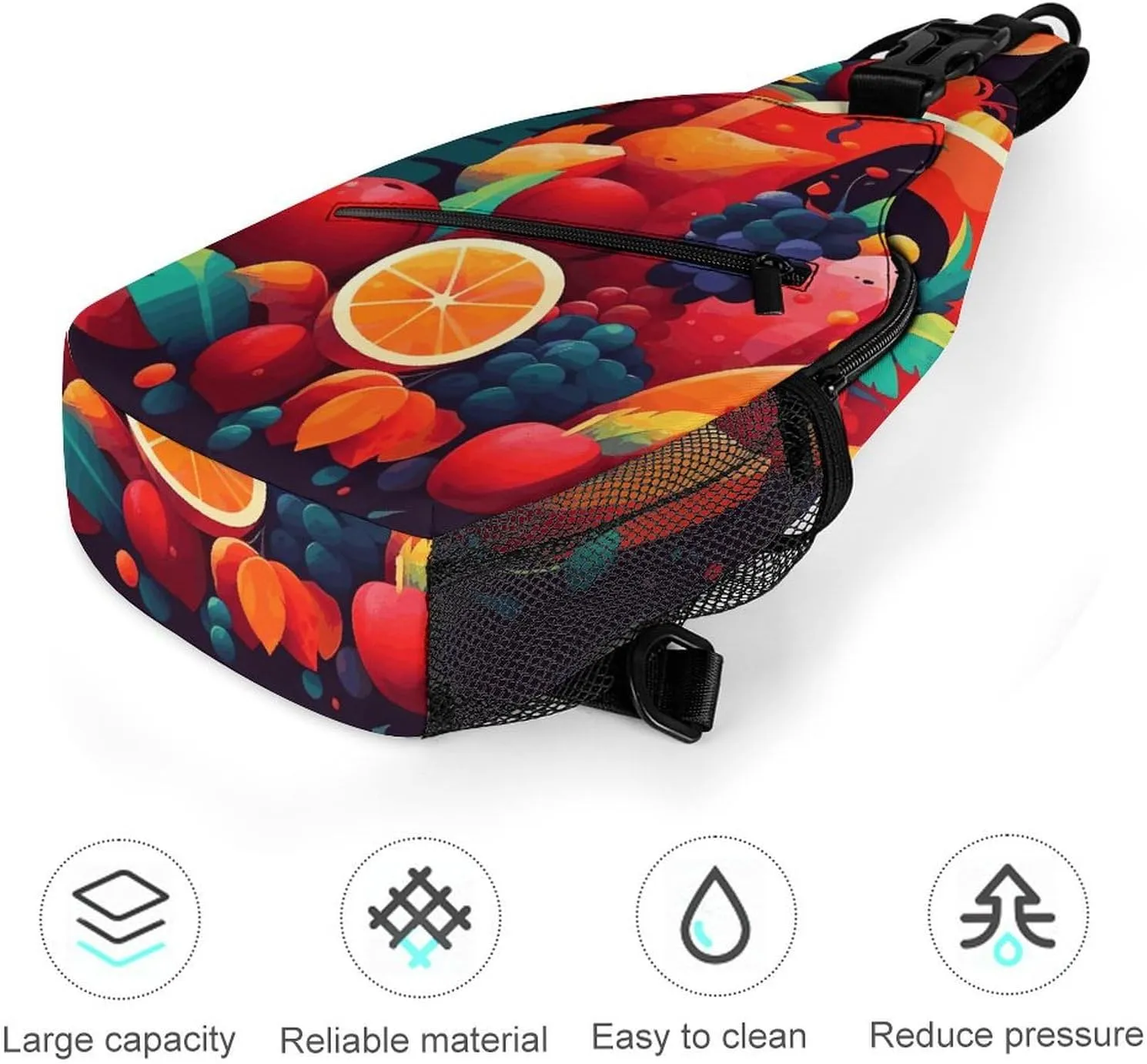 Lightweight Chest Bag Crossbody Bag Colorful Fruits And Vegetables Sling Backpack for Women Men Sports Travel