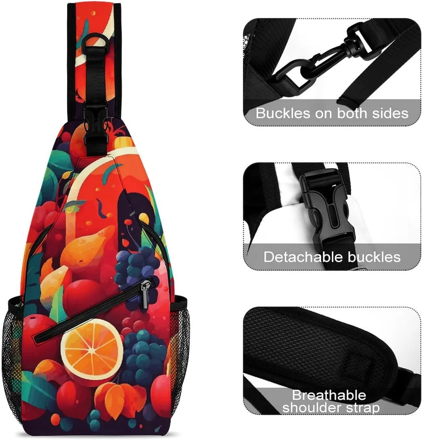 Lightweight Chest Bag Crossbody Bag Colorful Fruits And Vegetables Sling Backpack for Women Men Sports Travel