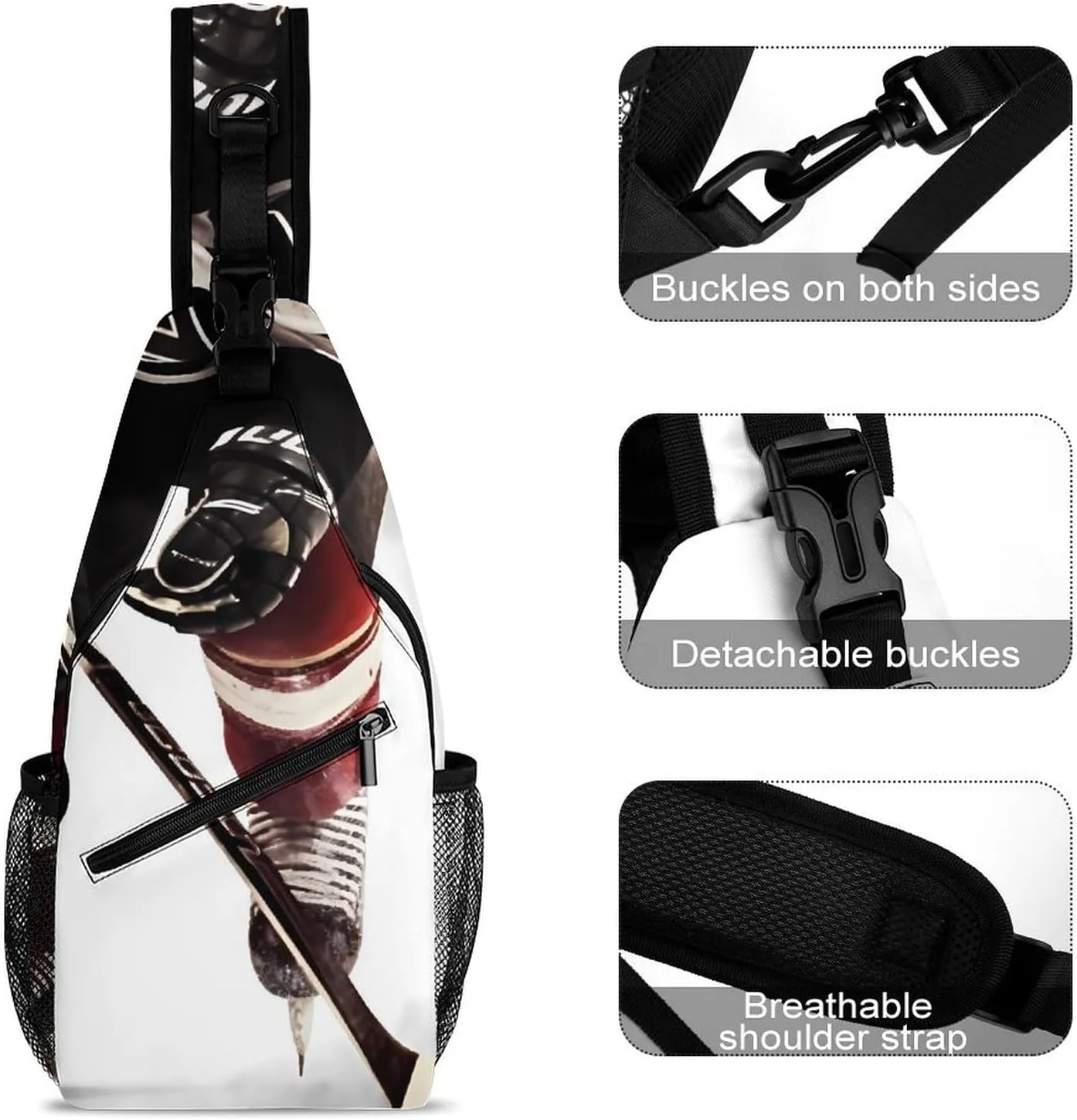Lightweight Chest Bag Crossbody Bag Ice Hockey Pattern Sling Backpack for Women Men Sports Travel
