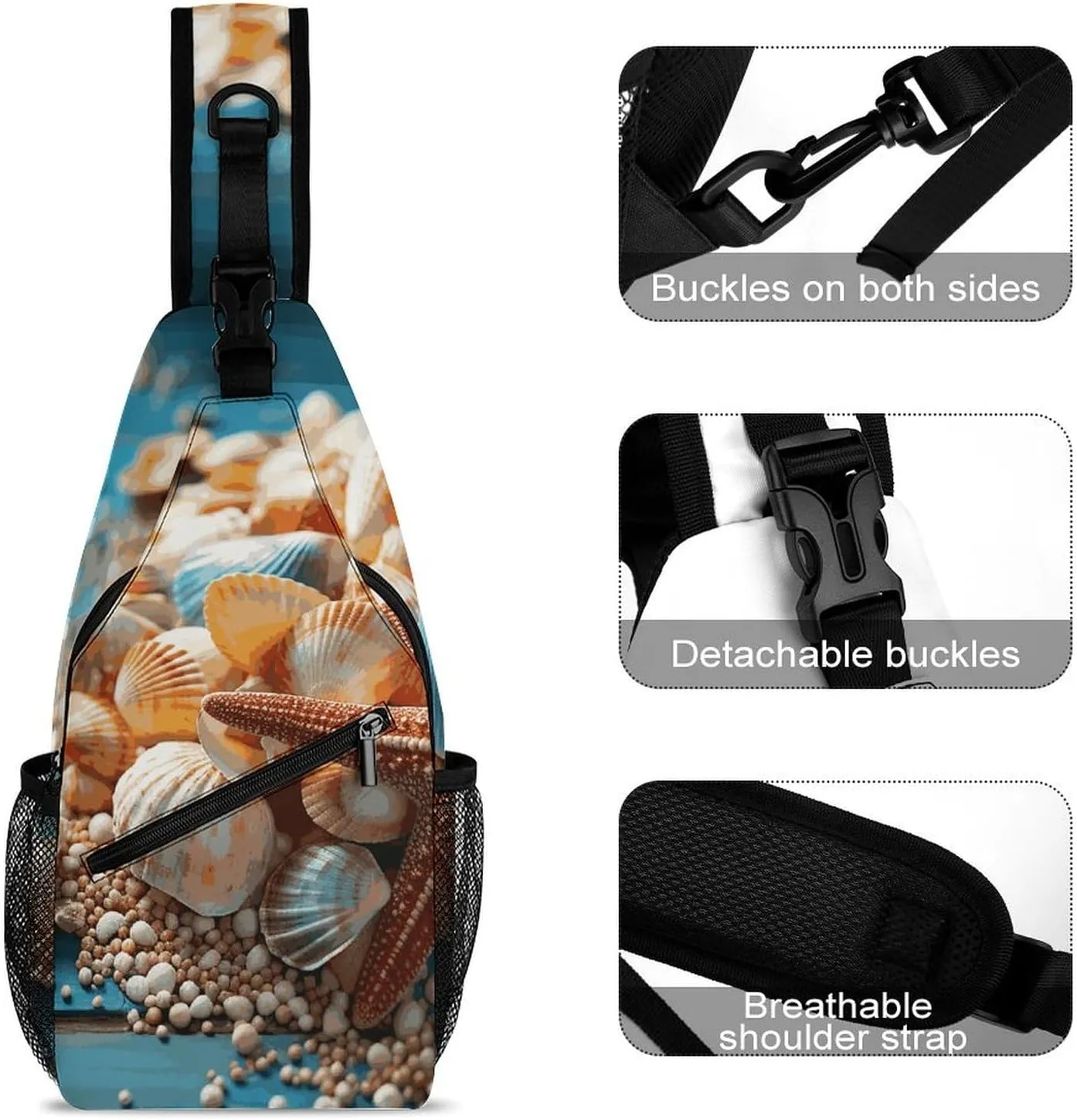 Lightweight Chest Bag Crossbody Bag Sea Shells And Starfish Sling Backpack for Women Men Sports Travel