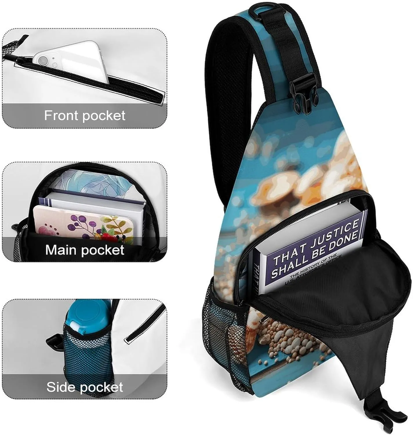 Lightweight Chest Bag Crossbody Bag Sea Shells And Starfish Sling Backpack for Women Men Sports Travel