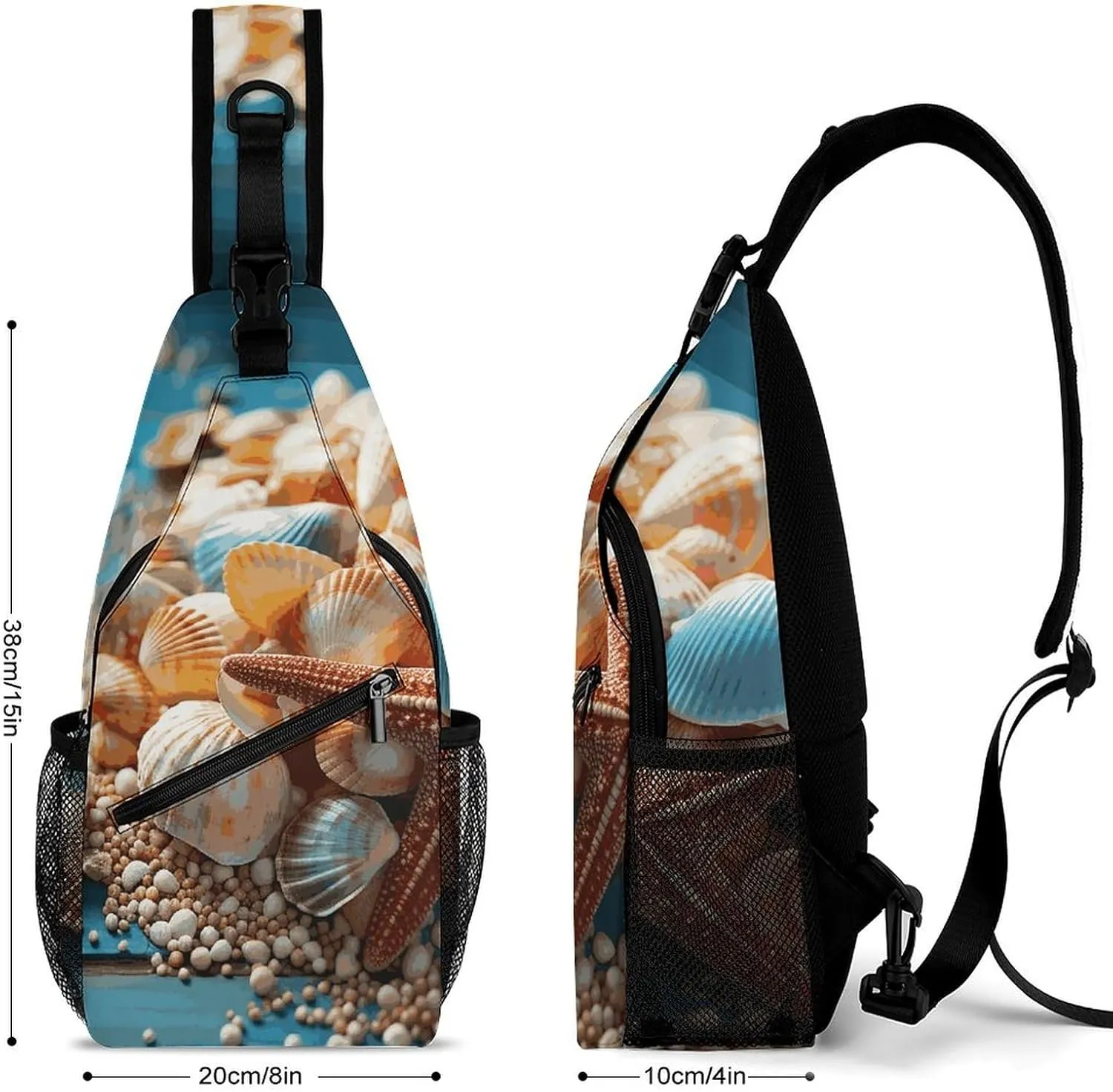 Lightweight Chest Bag Crossbody Bag Sea Shells And Starfish Sling Backpack for Women Men Sports Travel