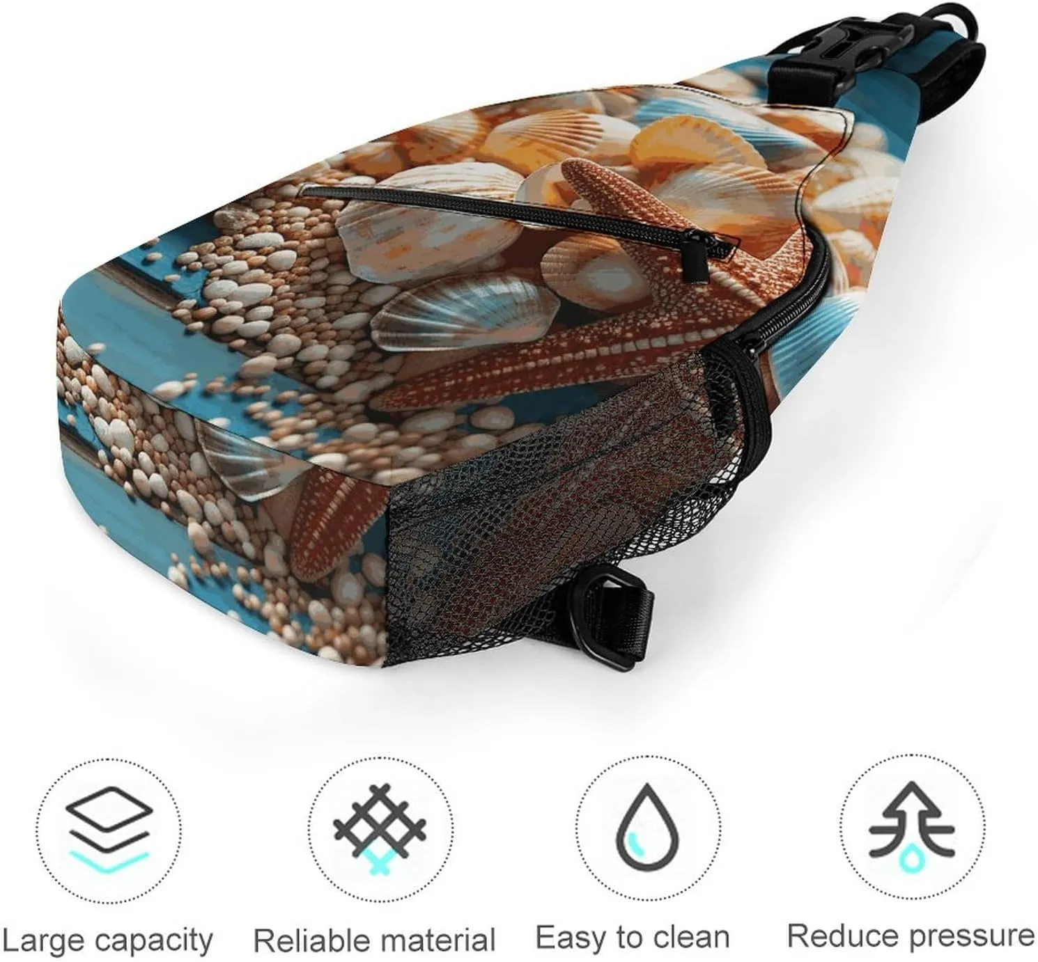 Lightweight Chest Bag Crossbody Bag Sea Shells And Starfish Sling Backpack for Women Men Sports Travel