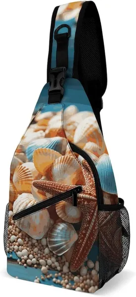 Lightweight Chest Bag Crossbody Bag Sea Shells And Starfish Sling Backpack for Women Men Sports Travel