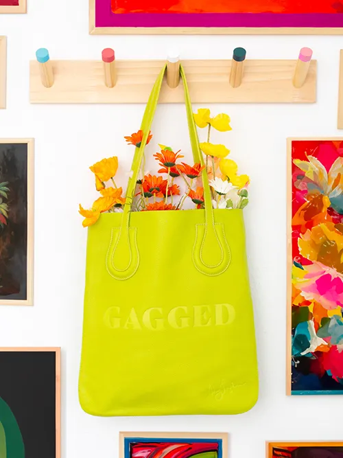 Lime Embossed Leather "Labeled" Tote