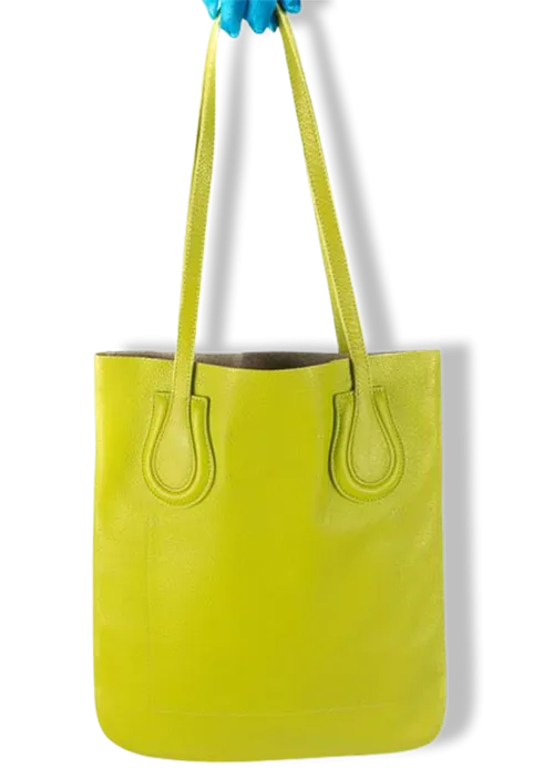 Lime Embossed Leather "Labeled" Tote