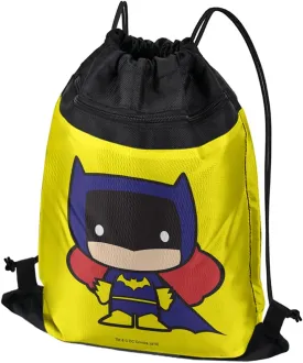 LOGOVISION Batman Batgirl Cute Chibi Character Drawstring Backpack Sports Bag Sackpack 17" x 13", Perfect for Gym, Yoga or Practice