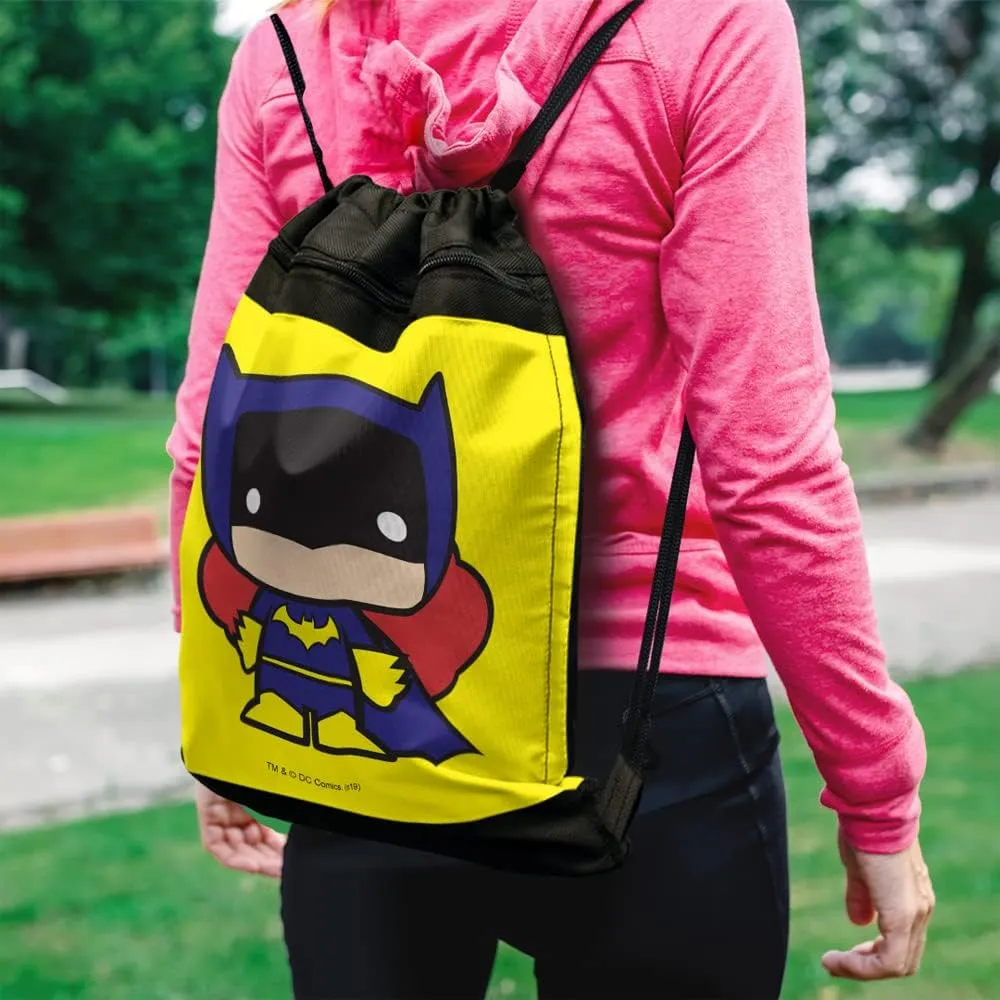 LOGOVISION Batman Batgirl Cute Chibi Character Drawstring Backpack Sports Bag Sackpack 17" x 13", Perfect for Gym, Yoga or Practice