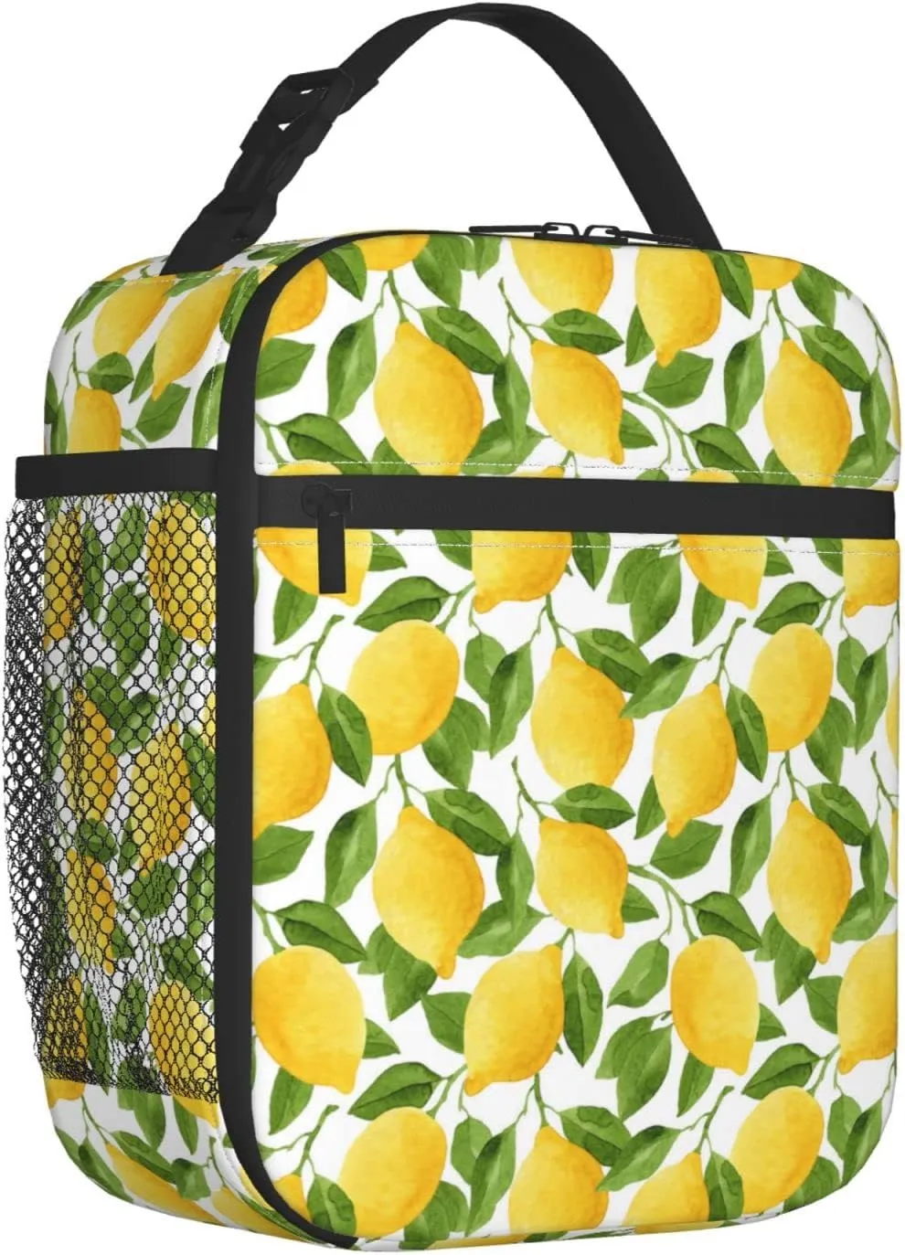 Lunch Bag For Women/Men,Reusable Lemon Summer Lunch Box For Office Work Picnic Beach,Leakproof Nature Cooler Tote Bag Freezable Lunch Bag Fern Green Yellow White