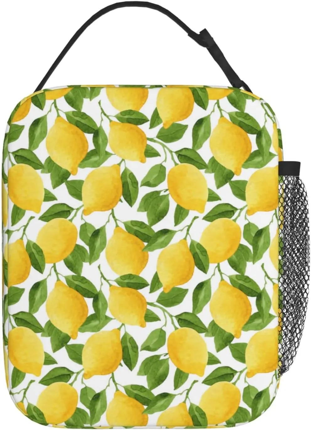 Lunch Bag For Women/Men,Reusable Lemon Summer Lunch Box For Office Work Picnic Beach,Leakproof Nature Cooler Tote Bag Freezable Lunch Bag Fern Green Yellow White