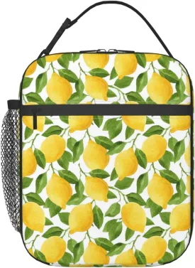 Lunch Bag For Women/Men,Reusable Lemon Summer Lunch Box For Office Work Picnic Beach,Leakproof Nature Cooler Tote Bag Freezable Lunch Bag Fern Green Yellow White