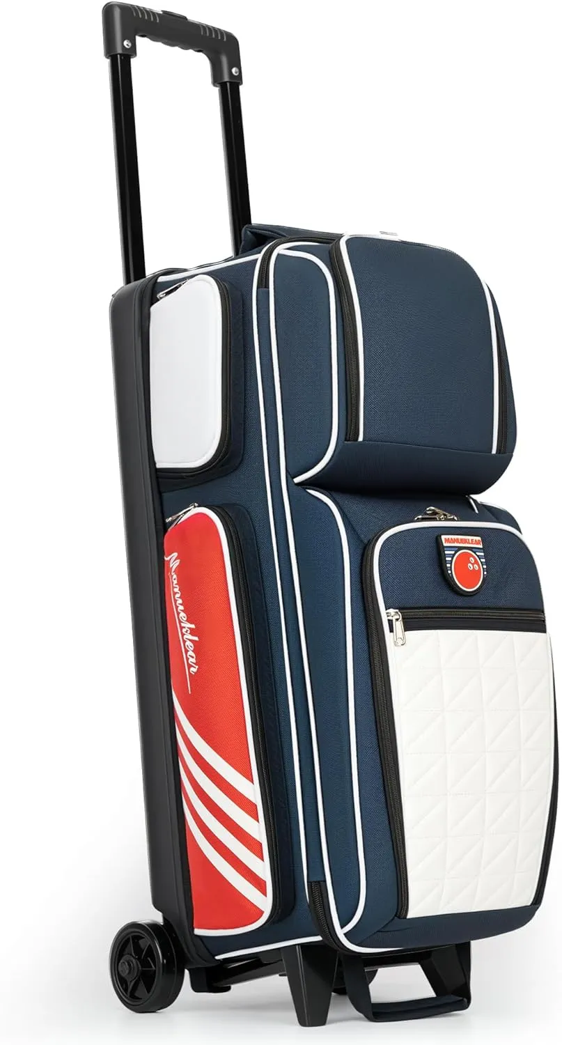 MANUEKLEAR 3 Ball Bowling Bags with Wheels, Bowling Ball Bag 3 Ball Roller with Accessory Pockets and Shoe Compartment