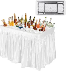 Moccha Folding Ice Cooler Table with Matching Skirt, Drain & Bucket, Foldable Buffet Cooler Server, Fill and Chill Table for Food Drink Beverage, Portable Party Ice Bin Table for Camping BBQ