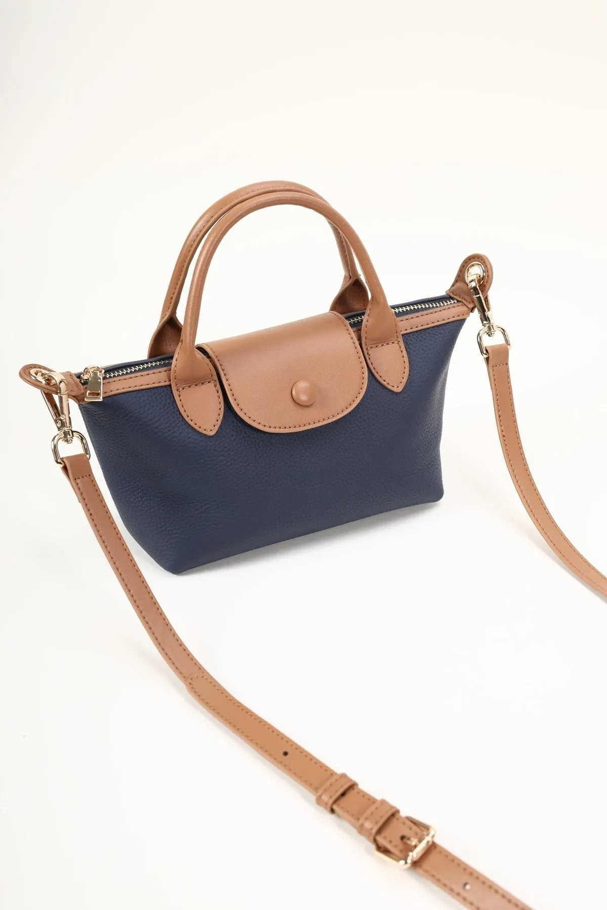 Navy Mini Leather Shopper