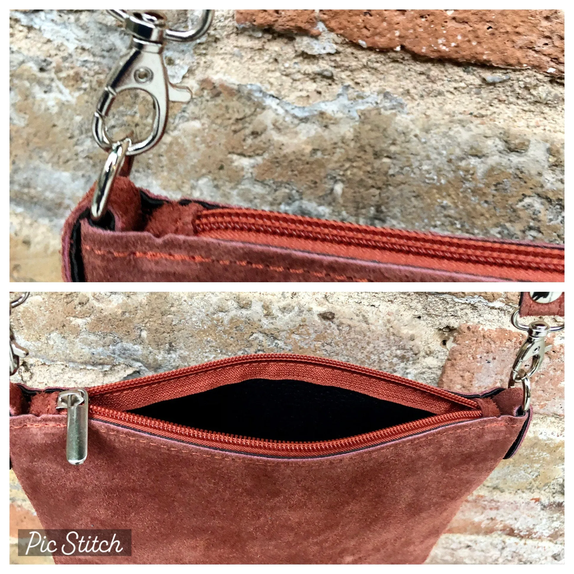 ORANGE suede leather bag. GENUINE leather crossbody / shoulder bag. Small suede bag with adjustable strap   zipper. Light orange purse