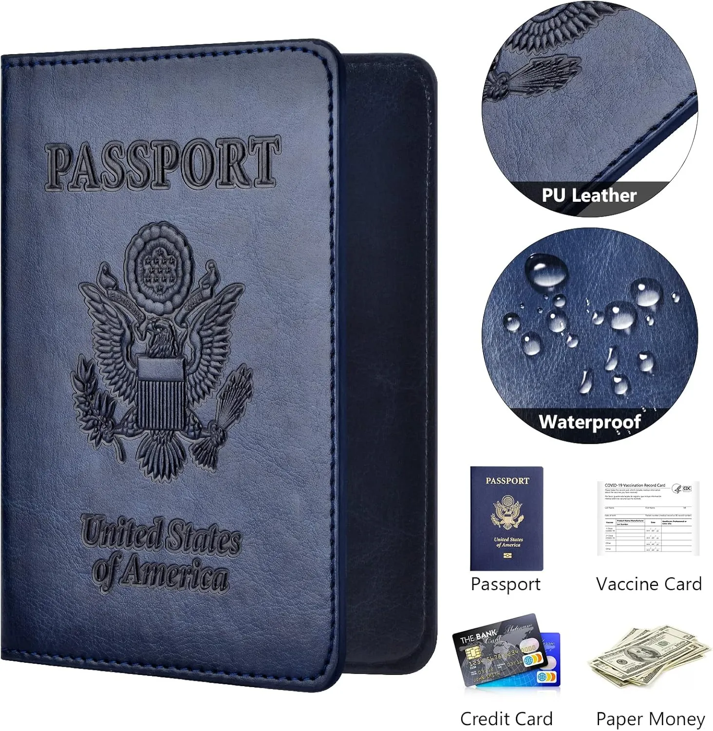 Passport and Vaccine Card Holder Combo, Passport Holder with Vaccine Card Slot, Passport Wallet, Passport Cover, Passport Case, Passport Holder for Women and Men(AB-Dark blue)