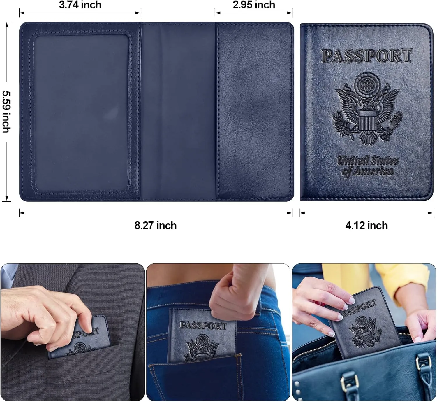 Passport and Vaccine Card Holder Combo, Passport Holder with Vaccine Card Slot, Passport Wallet, Passport Cover, Passport Case, Passport Holder for Women and Men(AB-Dark blue)