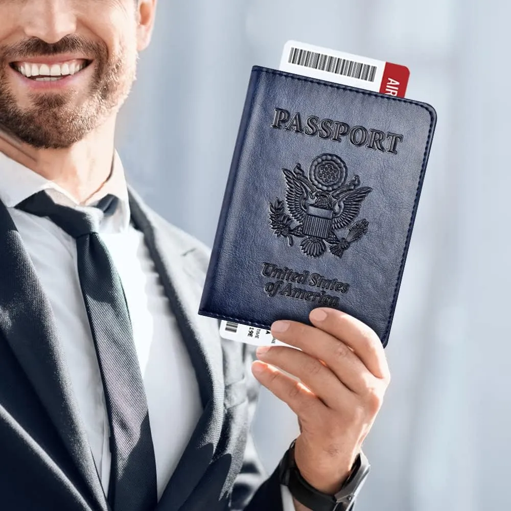 Passport and Vaccine Card Holder Combo, Passport Holder with Vaccine Card Slot, Passport Wallet, Passport Cover, Passport Case, Passport Holder for Women and Men(AB-Dark blue)